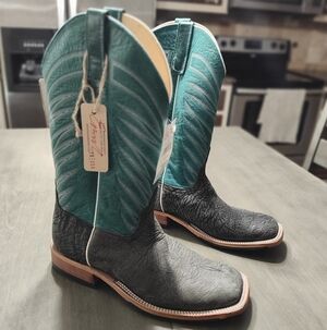 Cavender's Anderson Bean Men's Black and Teal Cowboy Boots 10.5D BNWT